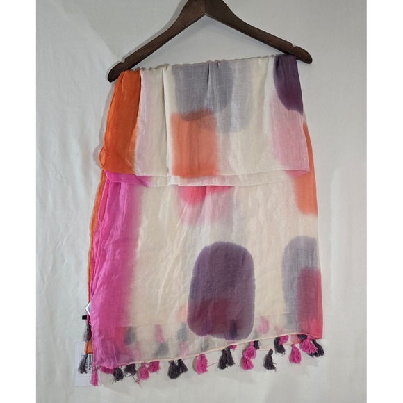 Tickled Pink Cotton Ombre Scarf Shawl Orange Pink Tassels - Picture 5 of 7